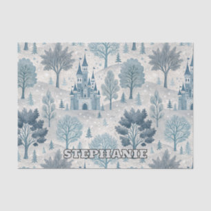 Papel De Seda Paisagem do Castelo de inverno Whimy em Azul e Cin