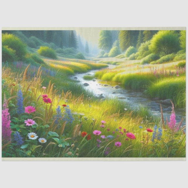 Papel De Seda Paisagem dos Prados de Flores Selvagens (Frente )