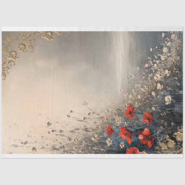 Papel De Seda Paisagem Floral e Praia, arte de efeito de ornamen (Frente )