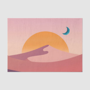 Papel De Seda Paisagem Minimalista do Deserto Pôr do Sol Lua