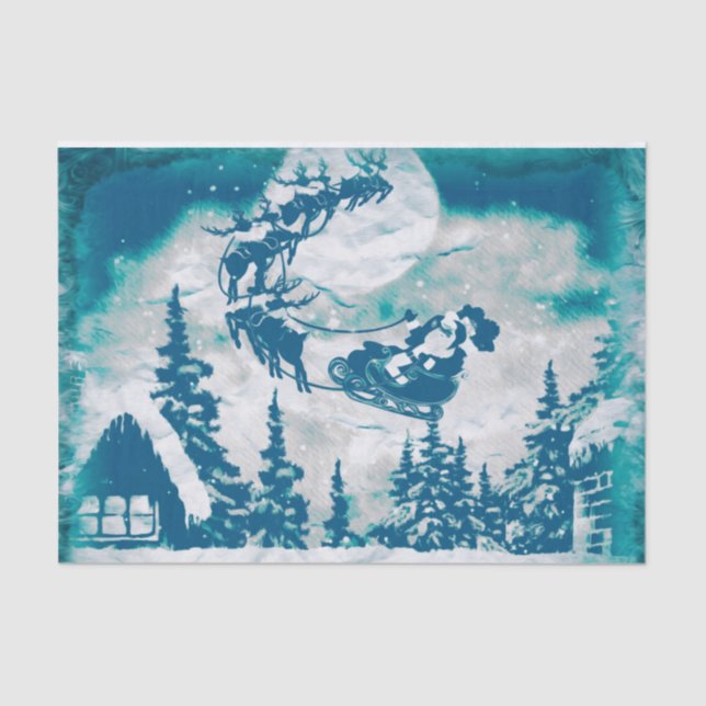 Papel De Seda Paisagem Natal Santa Claus Reindeer (Frente )