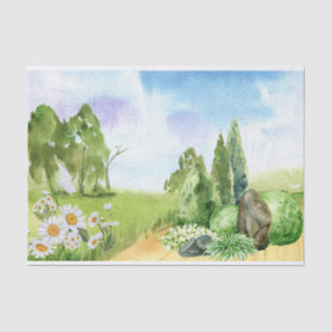 Papel De Seda Paisagem natural das aquarelas e flores de margari
