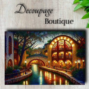 Papel De Seda Paisagem Noturna da Cidade Canal em Decoupage