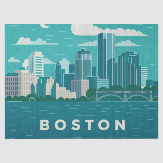 Papel De Seda Paisagem Noturna da Cidade de Massachusetts | Cida (Frente )