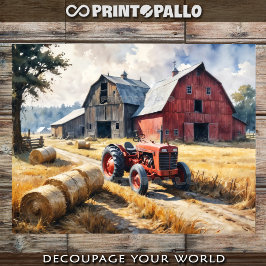 Papel De Seda Paisagem rural do campo com celeiro e trator