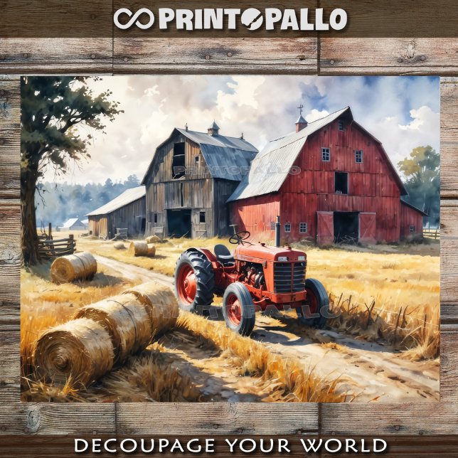 Papel De Seda Paisagem rural do campo com celeiro e trator (Criador carregado)