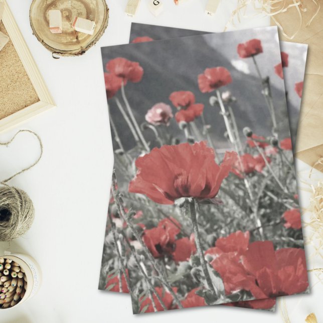 Papel De Seda paisagem rural flor de papoila vermelha (country nature landscape red poppy flower tissue paper)