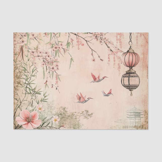 Papel De Seda Paisagem Serena de Cerejeira Rosa (7) (Frente )