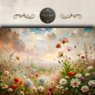 Papel De Seda Paisagem Sonhadora de Campo de Flores Silvestres D