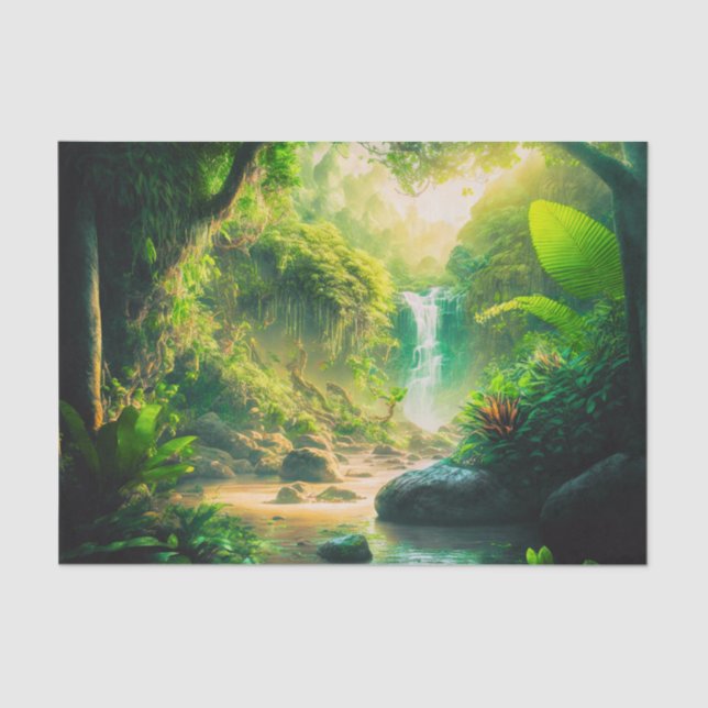 Papel De Seda Paisagem tropical do Paraíso Fantasia com Cascata (Frente )