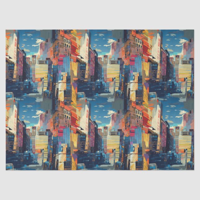 Papel De Seda Paisagem Urbana Abstrata de Cyberpunk (4) (Frente )
