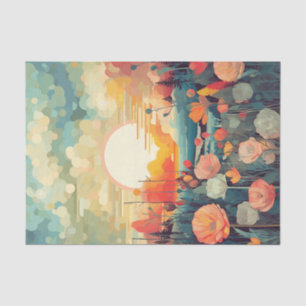 Papel De Seda Paisagem, vermelho e branco, papoilas, sol