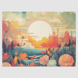 Papel De Seda Paisagem, vermelho e branco, papoilas, sol