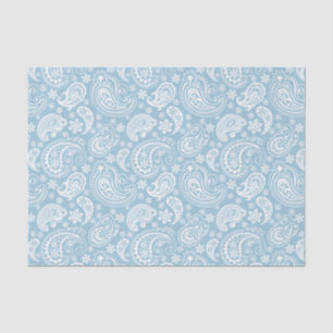 Papel De Seda Paisley Da Vintagem Branca Sobre O Fundo Azul Do B