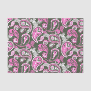 Papel De Seda Paisley Linocut tradicional cor-de-rosa-quente e f