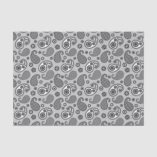 Papel De Seda Paisley Pattern, Cinza, Preto e Branco  
