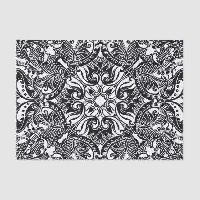 Papel De Seda Paisley preto e branco (Frente )