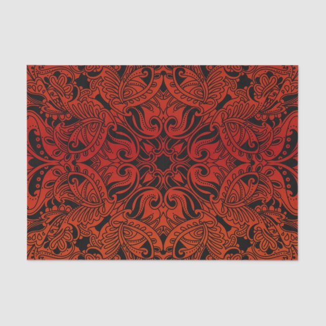 Papel De Seda Paisley vermelho e preto da obscuridade bonito - (Frente )