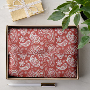 Papel De Seda Paisley Vintage Branco Fundo Vermelho