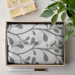 Papel De Seda Paisley Waltz Silhuetas Verdes Botânica Minimalist