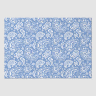 Papel De Seda Paisley White Vintage sobre fundo azul