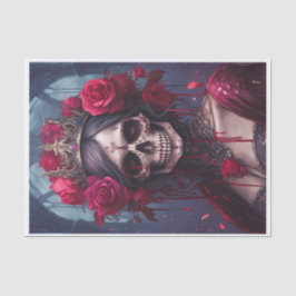 Papel De Seda Paixão & Dor, Rainha Sombria. Caveira Gótica & Ros