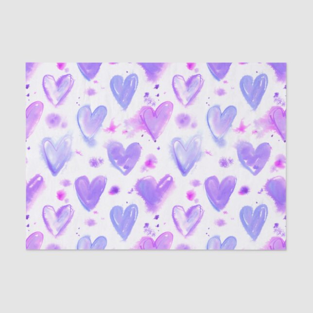 Papel De Seda Paixão Roxo Corações de Aquarela (Frente )