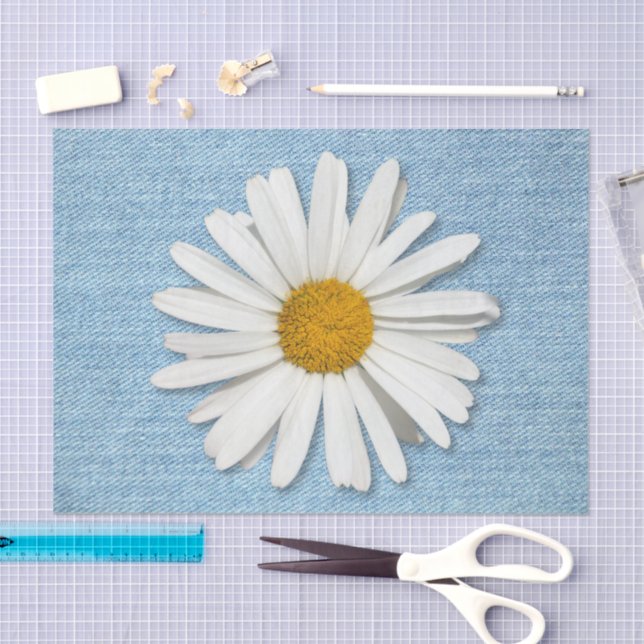 Papel De Seda Pale Denim & Daisy Hippie Blossoms Flowers Big (Arte )