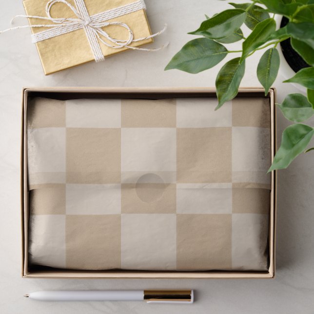 Papel De Seda Paleta Neutra Suave Xadrez Tan e Creme (Presente)