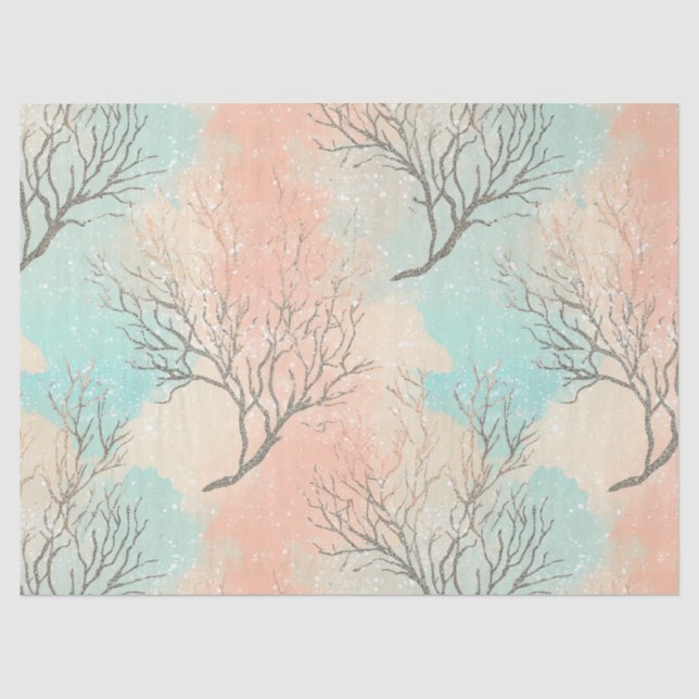 Papel De Seda Paleta Sofisticada de Praia com Coral e Onda (Frente )