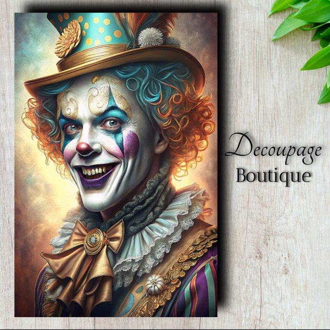 Papel De Seda Palhaço de Discussão do Showman Teatral (Theatrical Showman Clown Decoupage Tissue Paper)