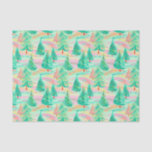 Papel De Seda Palm Beach Christmas Watercolor Pink & Green Trees<br><div class="desc">PreppyPrint.com - Celebre o Natal no estilo Palm Beach! Transfira este design para os produtos de sua escolha também! Visite minha loja de designers,  PreppyPrint.com,  para coordenar itens.</div>