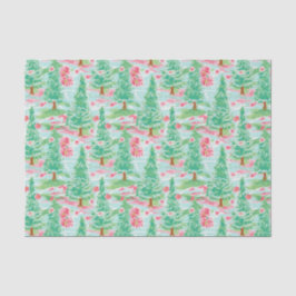 Papel De Seda Palm Beach Christmas Watercolor Pink & Green Trees