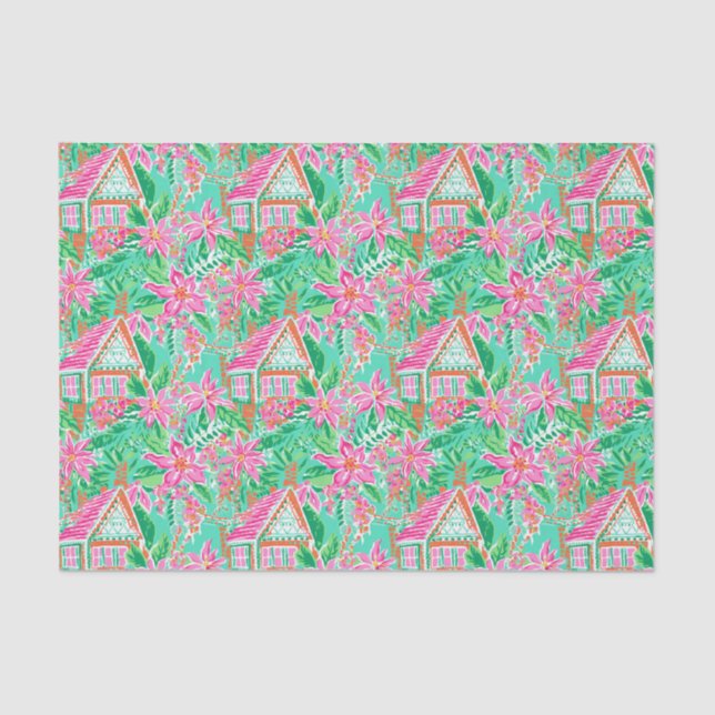Papel De Seda Palm Beach Natal Watercolor Gingerbird House (Frente )