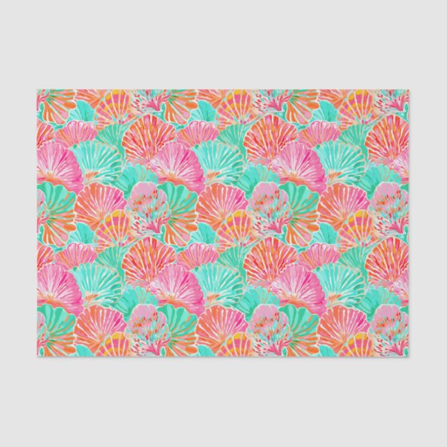 Papel De Seda Palm Beach Tropical Island Ocean Seashells (Frente )