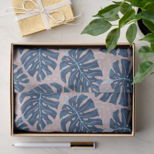 Papel De Seda Palmeira Tropical Azul Cinza