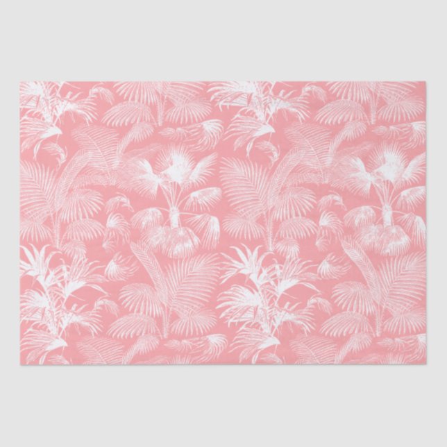 Papel De Seda Palmeiras tropicais modernas cor-de-rosa-branca (Frente )