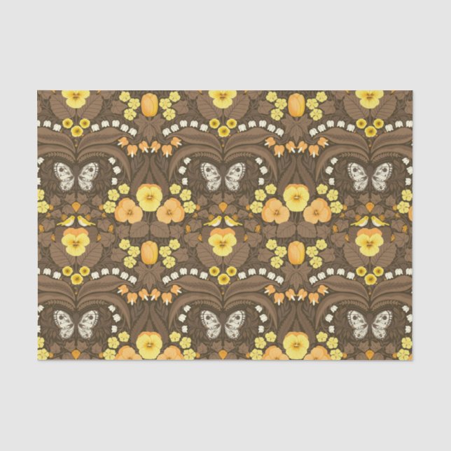 Papel De Seda Pancas, aves e borboletas amarelas (Frente )