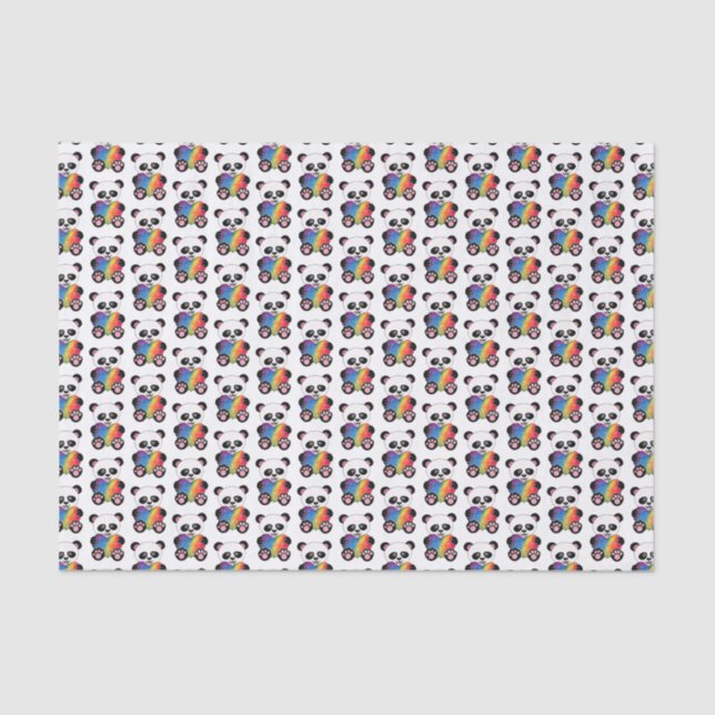 Papel De Seda Panda Cuta De Aquarela Com Coração Arco-Íris (Frente )