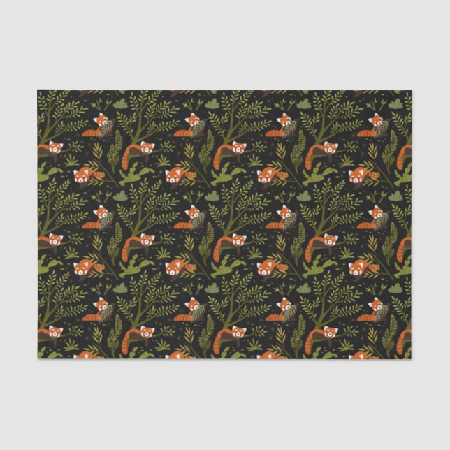 Papel De Seda Pandas Vermelhos na Floresta Preta (Frente )