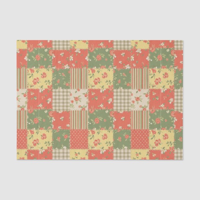Papel De Seda Pano de Xadrez Floral Patchwork com Visual de Casa (Frente )