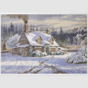 Papel De Seda Panorama de Algodão Cozy Paisagem de Inverno Decou
