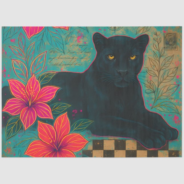 Papel De Seda Pantera Negra com Flores Tropicais | Gótica (Frente )