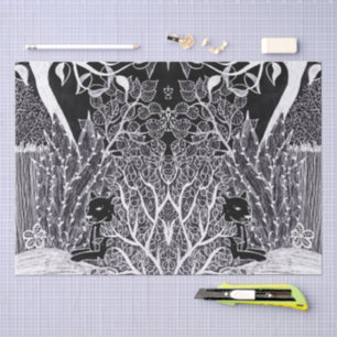 Papel De Seda Pantera preta na selva - desenho a lápis