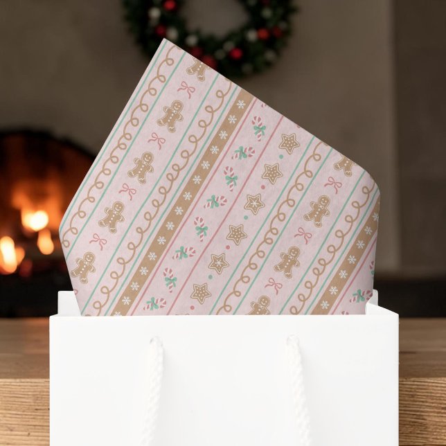 Papel De Seda Pão de Mel Cor-de-Rosa Natal (Pink Gingerbread Candy Christmas Tissue Paper
)
