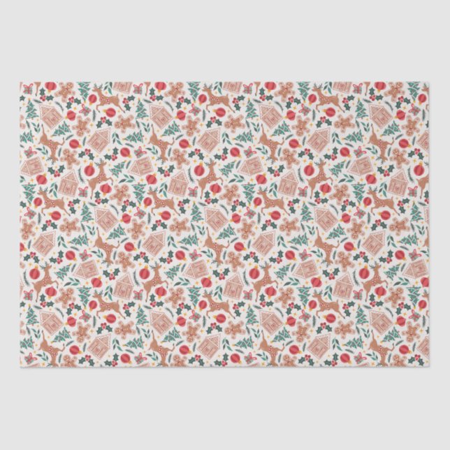 Papel De Seda Pão de Natal, Reindeer e Árvore de Natal (Frente )