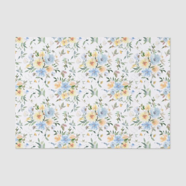 Papel De Seda Pap de Tecido de Decoupage Floral Azul Amarelo (Frente )
