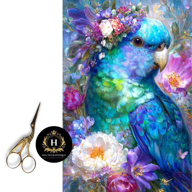 Papel De Seda Papagaio Australiano Azul com Decoupage de Coroa F (Criador carregado)