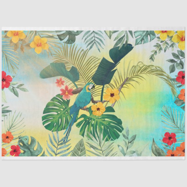 Papel De Seda Papagaio Tropical Folhas Florais Decoupage/Tecido (Frente )