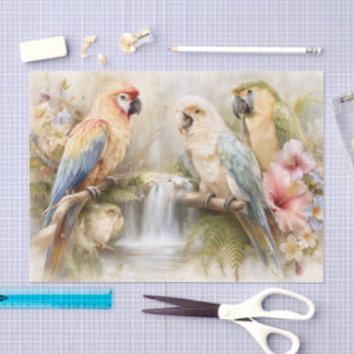Papel De Seda Papagaios Tropicais Decoupage de Cachoeira